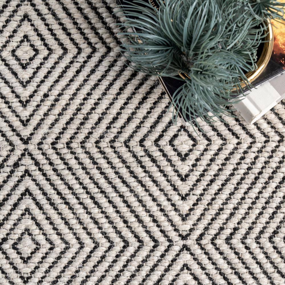 Ivory Geometric Flat Woven Wool Runner Rug