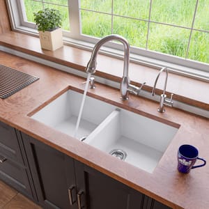 Undermount Granite Composite 33.88 in. 50/50 Double Bowl Kitchen Sink in White