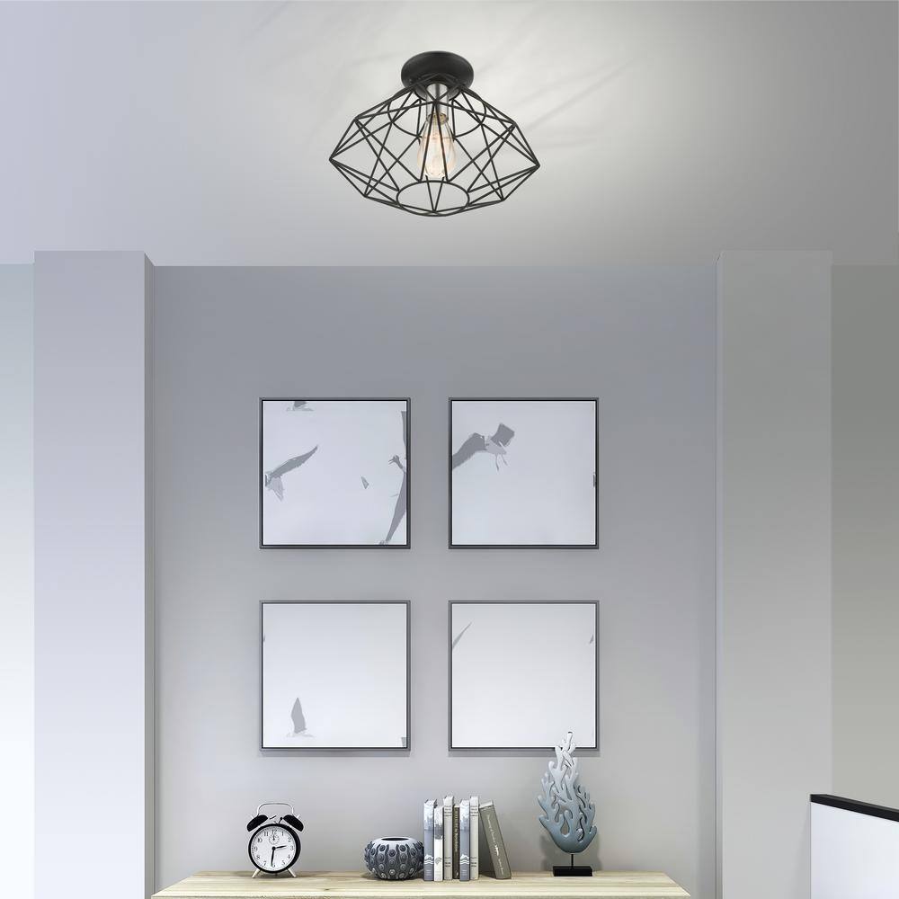Geometric Black Nickel Glass 1-Light Flush Mount LED Fixture