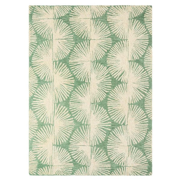 Kendall Fluted Geo Handcrafted Wool 5 ft. x 7 ft. Green Area Rug