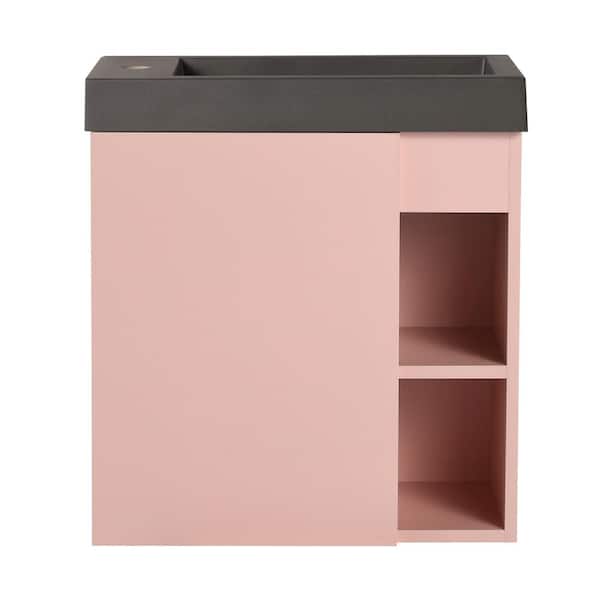 Unbranded 20 in. Wall-Mounted Wood Bathroom Vanity With White Resin Sink and Soft-Close Cabinet Door in Pink