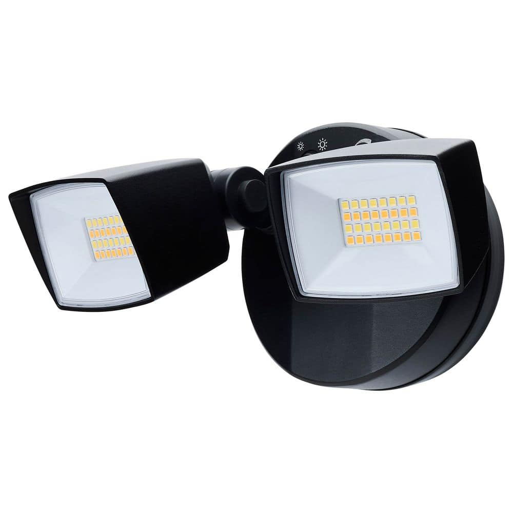 Black Dual Head LED Security Flood Light with Adjustable Brightness