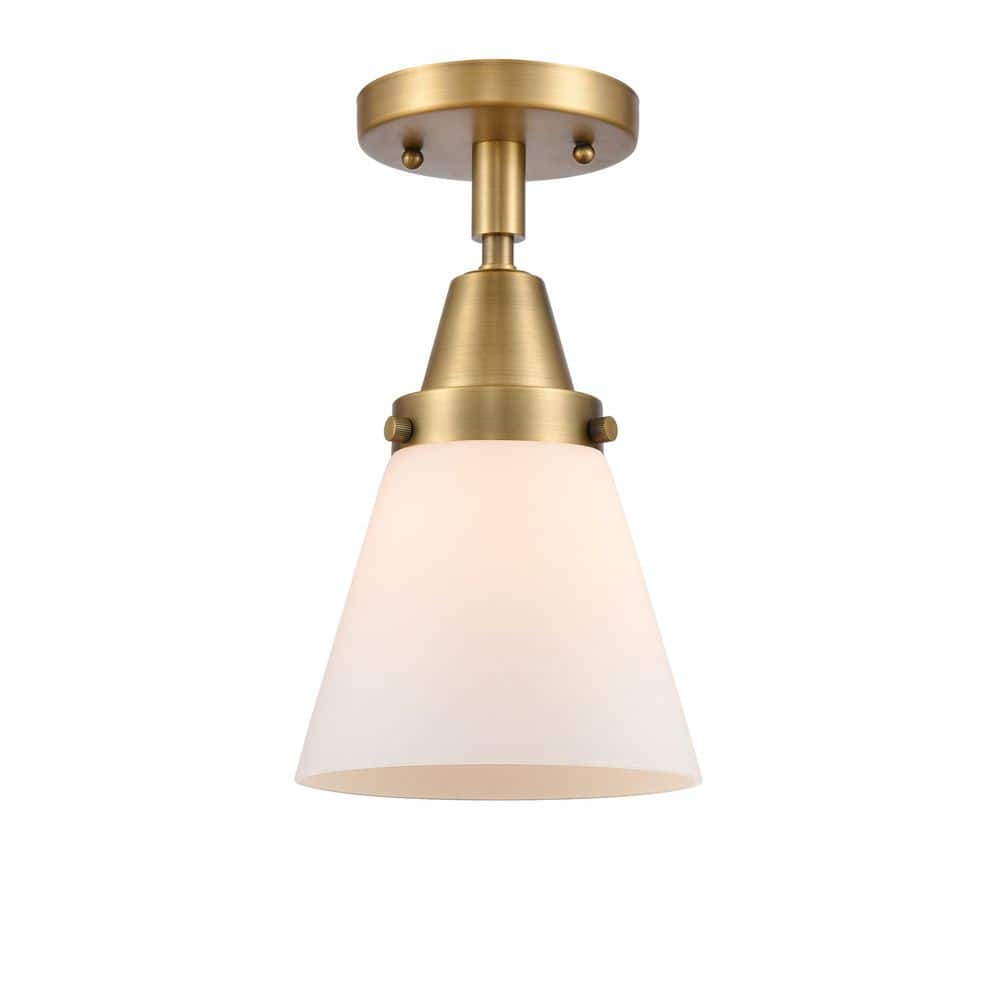 Cone 6.25 in. 1-Light Brushed Brass Industrial Flush Mount with Seeded Glass Shade price history on PriceWatchPro