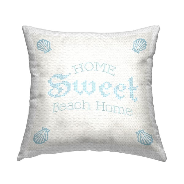 Stupell Industries Sweet Beach Home Delicate Blue Seashell Phrase Blue Square Outdoor Throw Pillow