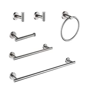 6-Piece Wall Mounted Stainless Steel Bathroom Towel Rack Set in Brushed Nickel with Smooth Edges