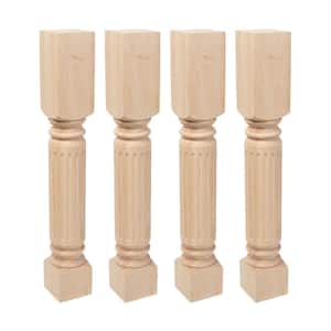 35.25 in. x 5 in. Unfinished Solid North American Hard Maple Fluted Kitchen Island Leg (4-Pack)