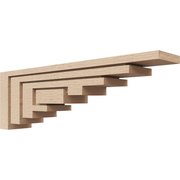Ekena Millwork 4 in. x 8 in. x 24 in. Thin Landon Rough Cedar Woodgrain TimberThane Corbel, Primed Tan