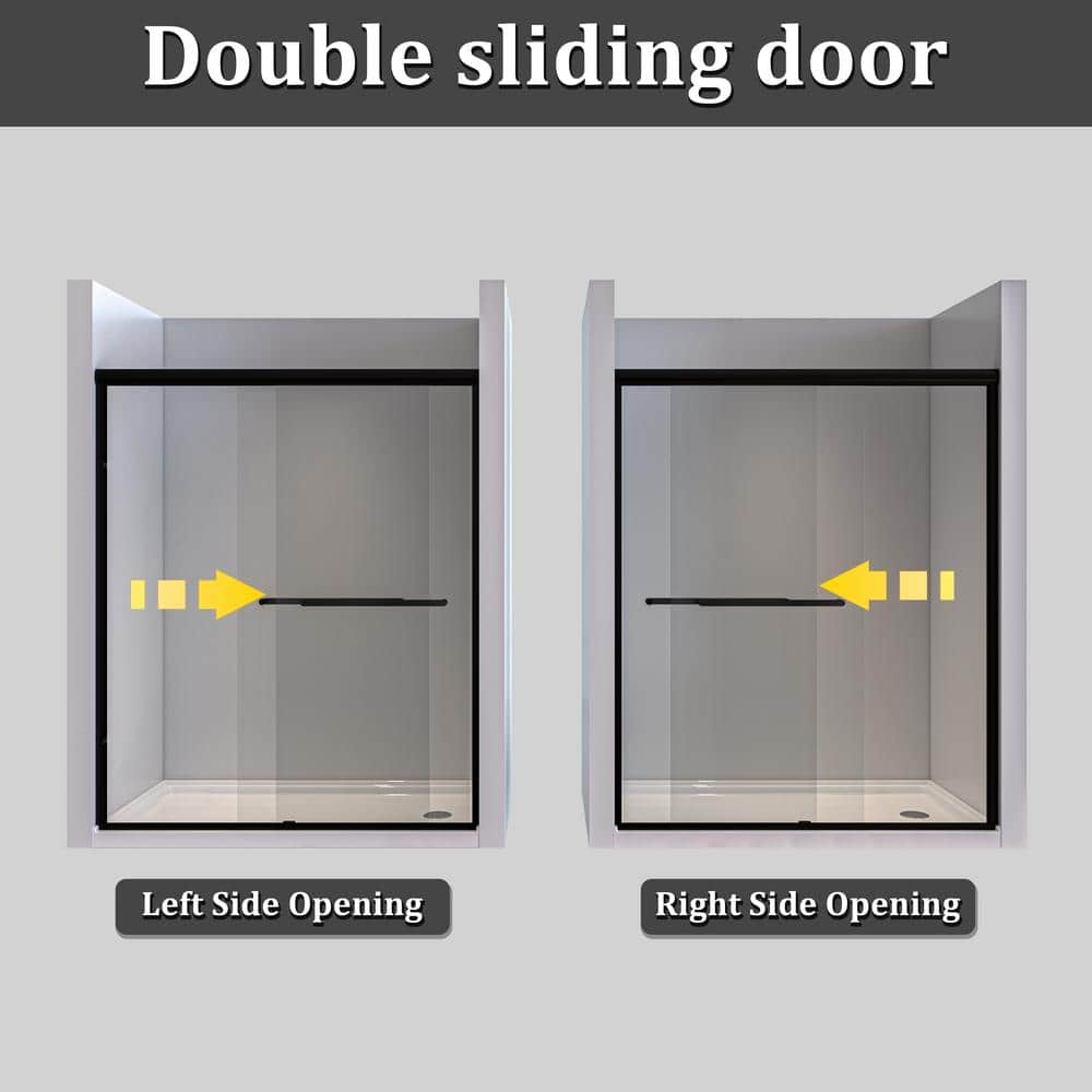 Matte Black Semi-Frameless Sliding Shower Door with Clear Glass
