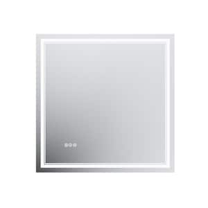 36 in. W x 36 in. H Rectangular Frameless Anti-Fog Wall Dimmable Backlit Dual LED Bathroom Vanity Mirror in Silver