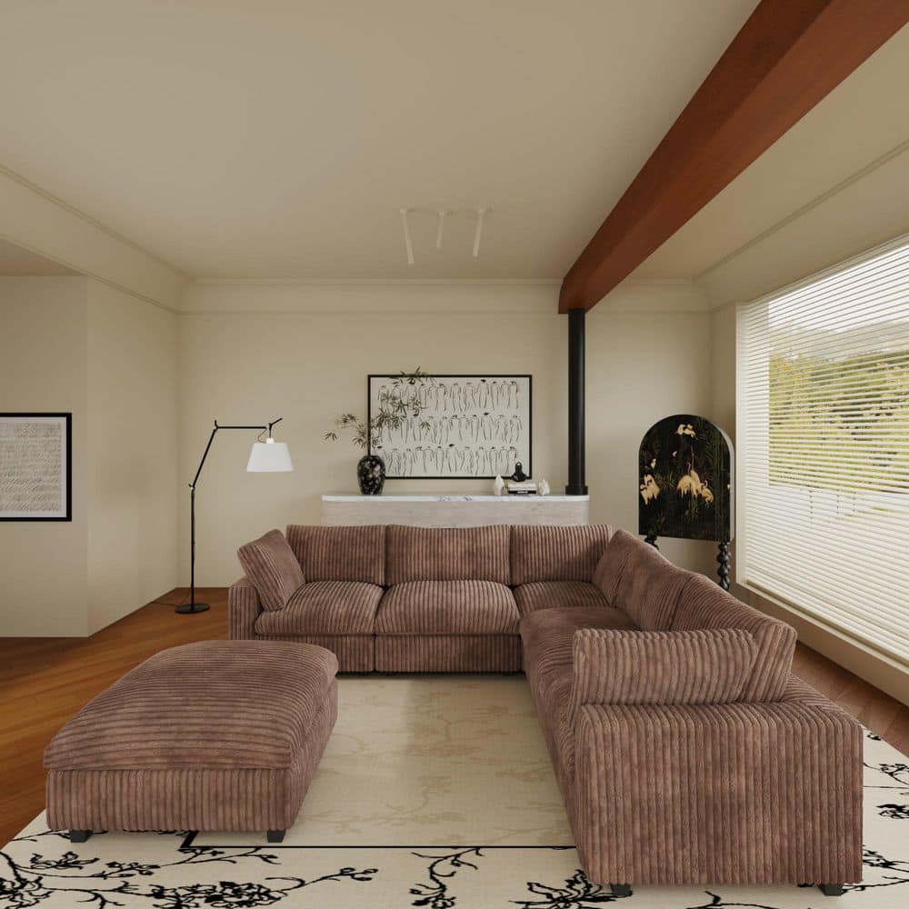 6-Piece Brown Faux Rabbit Fur Fabric Deep Seat Modular Sectional Sofa Free Combination Living Room Set price history on PriceWatchPro