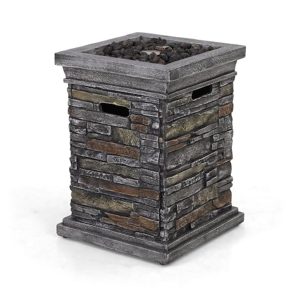PHI VILLA 17.72 in. W x 24.8 in. H Square Propane Fire Pit with Special TerraFab Material Like Stone