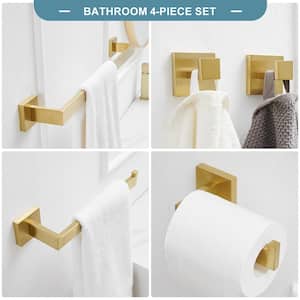 5-Piece Bath Hardware Set with Towel Bar/Rack, Towel/Robe Hook, Toilet Paper Holder in Brushed Gold