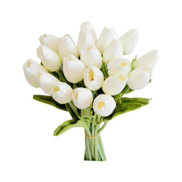 13 in. White Indoor/Outdoor Artificial Tulips