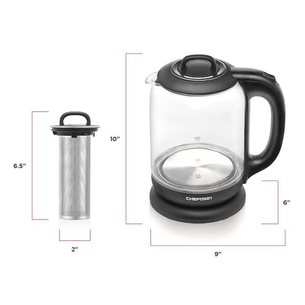 Chefman RJ11-17-TI Electric Glass Kettle with Tea Infuser 1.8 L, Light  Silver