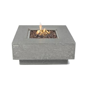 Manhattan Outdoor Fire Pit 36 in. x 36 in. Square Concrete Propane Fire Table with Lava Rocks and Cover