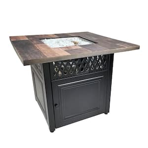 38 in. W x 30 in. H Square Metal Brown and Black Fire Pit Table
