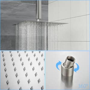 Lotus 2-Spray Patterns with 1.8 GPM 16 in. Ceiling Mounted Dual Shower Head in Brushed Nickel