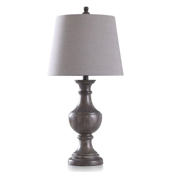 StyleCraft 27 in. Gray Wash Polyresin, Fabric Table Lamp with Gray Linen Shade