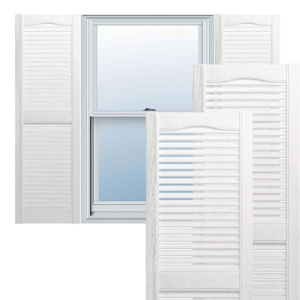 Builders Edge 12 in. x 36 in. Louvered Vinyl Exterior Shutters Pair in Bright White