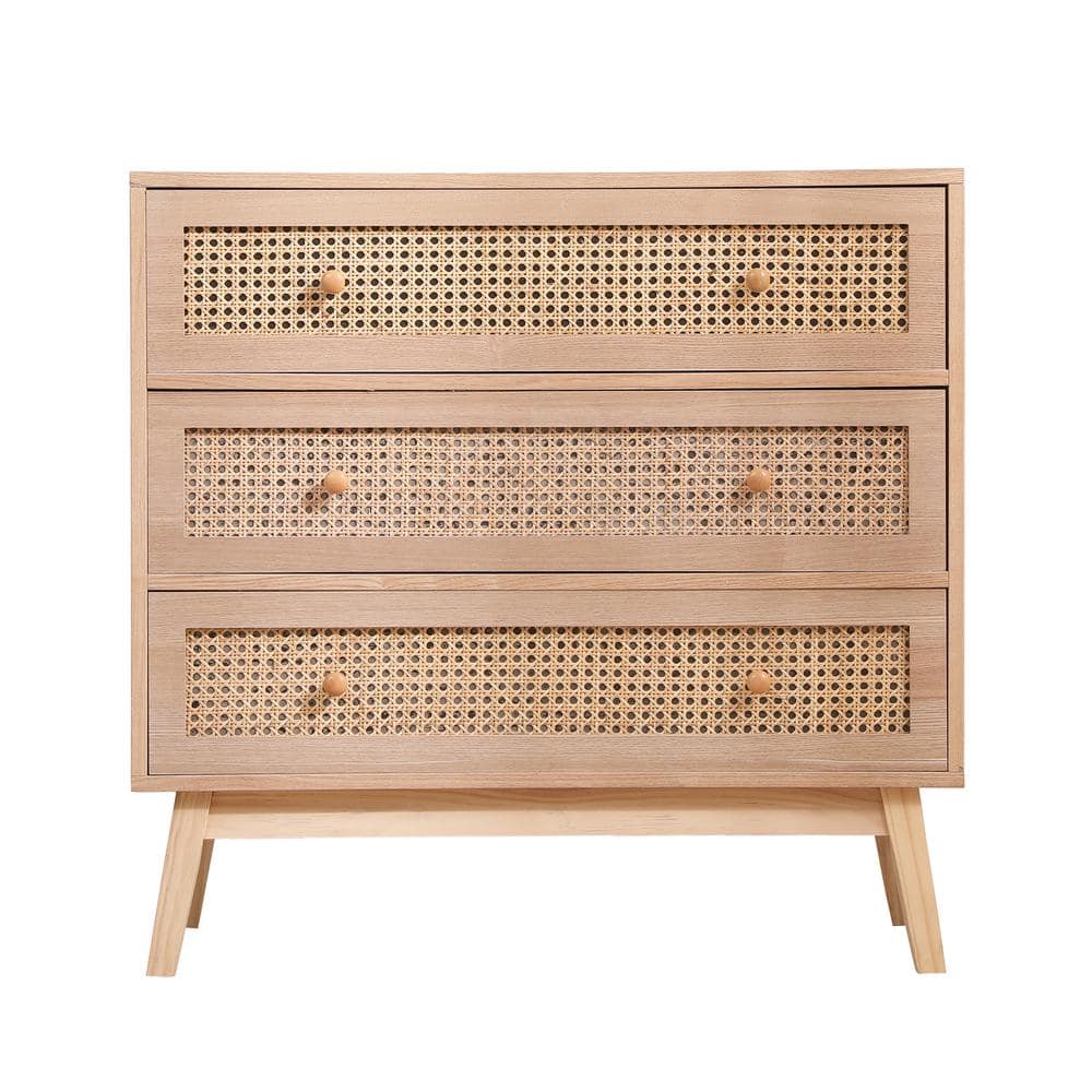 54.42 Gal. Natural Wood 3-Drawers Deck Box, Storage Cabinet with Natural Ra
