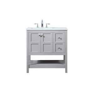 Timeless Home 32 in. W Single Bath Vanity in Grey with Engineered Stone Vanity Top in Calacatta with White Basin