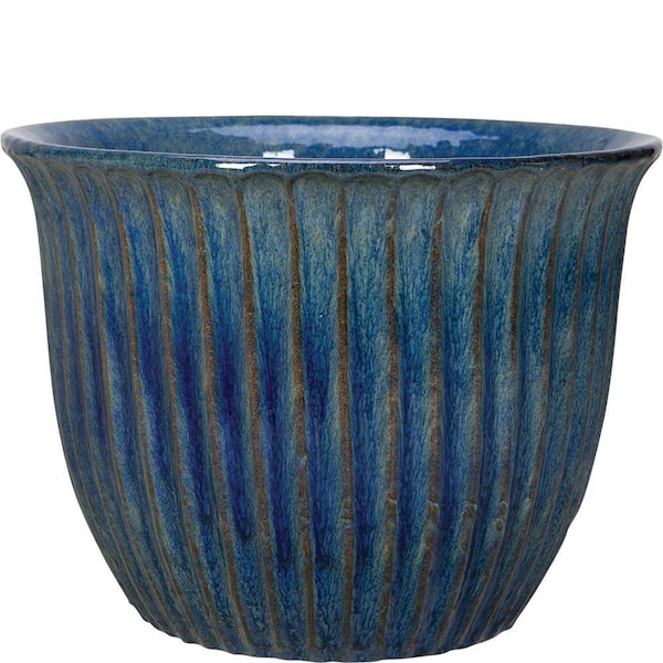 Unbranded 15 in. Lakeway Blue Ceramic Jamboree Planter