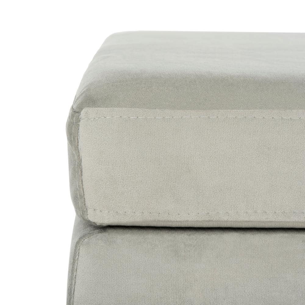 Giovanna Transitional Grey Velvet Square Ottoman with Brass Legs