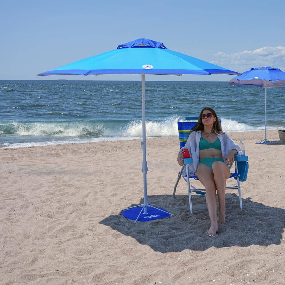 Rio Beach 7 ft. Blue and Turquoise Market Umbrella with Anchor