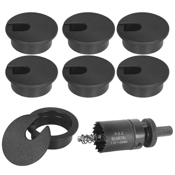 1-3/8 in. Black Desk Grommet with Bi-Metal Hole Saw ABS Plastic Cable Hole Cover Cord Organizer for Home Office