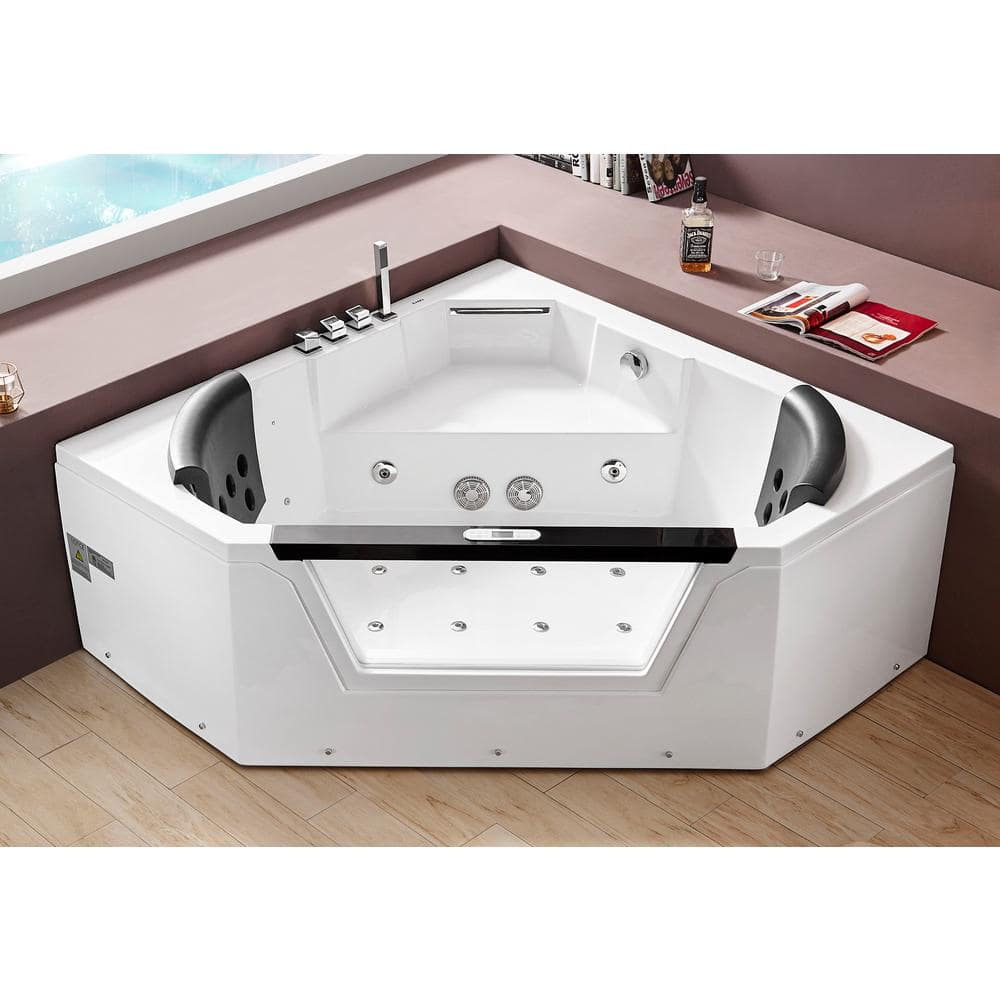 EAGO 60 In. Acrylic Right Drain Corner Apron Front Whirlpool Bathtub In ...