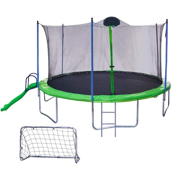 16 ft. Trampoline Slide ,Outdoor Trampoline for Kids and Adults with Enclosure Net and Ladder, football goal, backboard