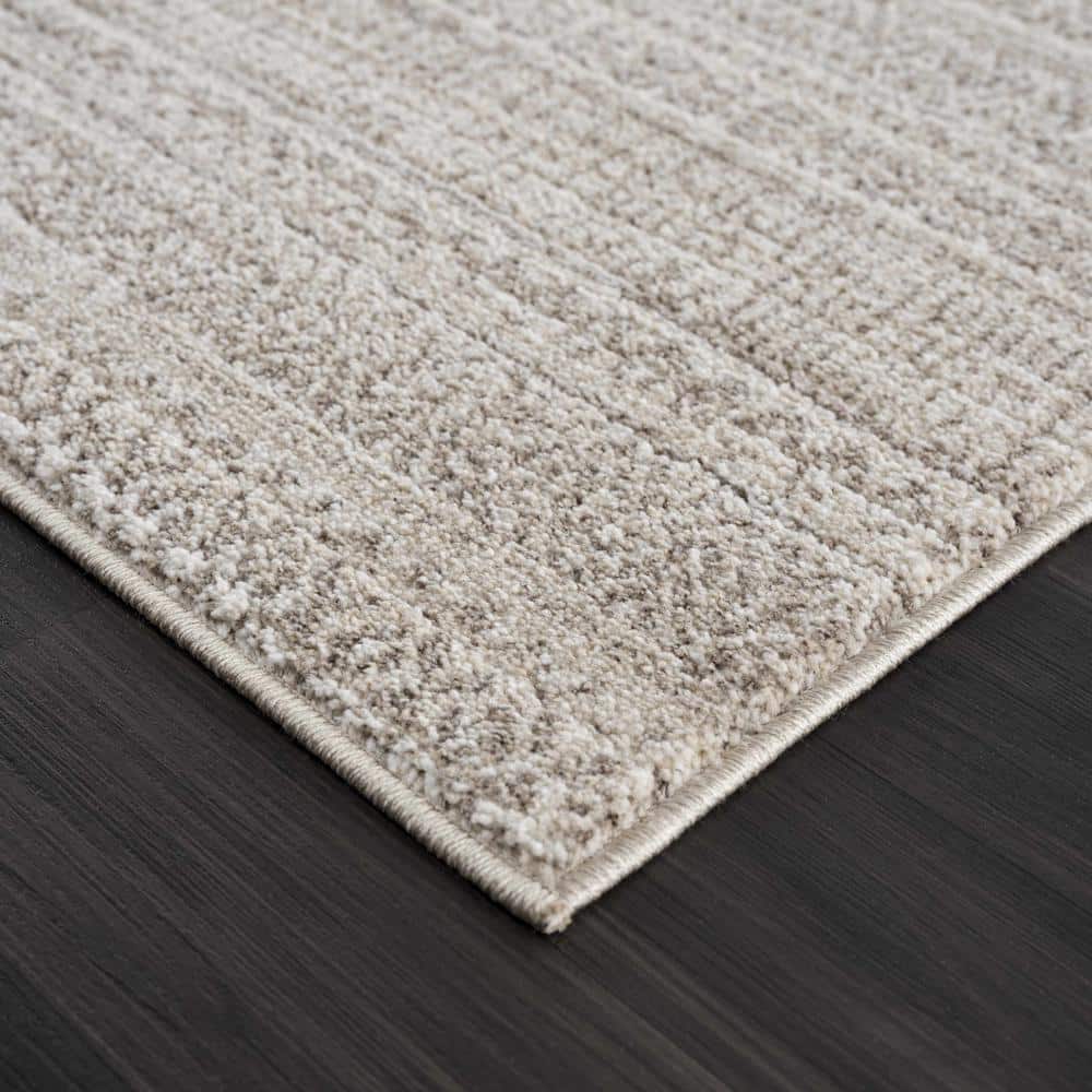 Ivory and Beige High Pile Polyester Rectangle Area Rug 5'3" x 7'