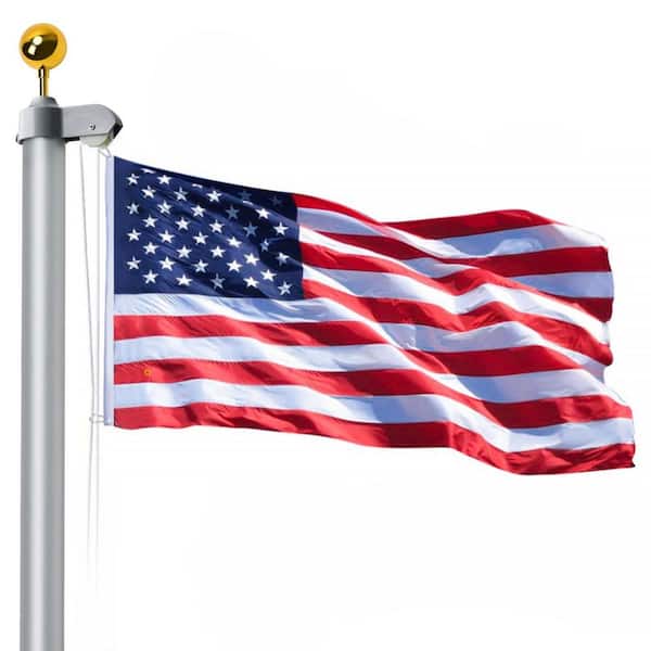 20 ft. Silver Sectional Flagpole Kit, 14 Gauge Heavy Duty Aluminum Outdoor in Ground Flagpole with Flag