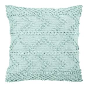 Seafoam Blue Herringbone Woven Textured 18 in. x 18 in. Square Decorative Throw Pillow