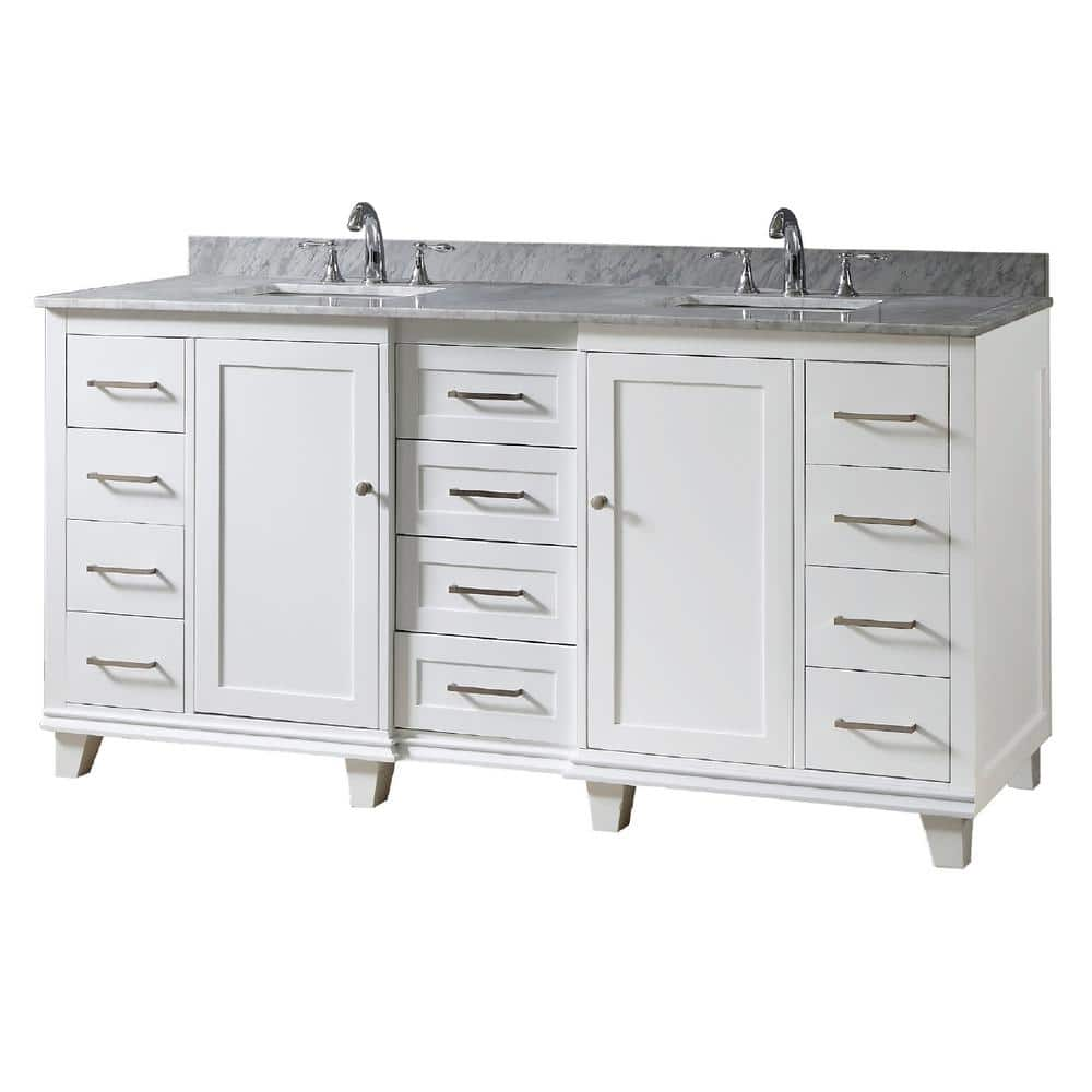 Ultimate Classic 72 in. Vanity in White with Carrara White Marble Vanity Top with white basins -  Direct vanity sink, 72BD15P-WWC