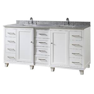 Ultimate Classic 72 in. Vanity in White with Carrara White Marble Vanity Top with white basins