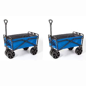 Powder Coated Steel Collapsible Garden Cart Wagon in Blue and Grey (2-Pack)