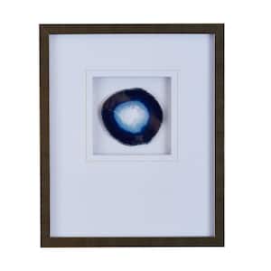 14 in. x 17 in. Blue Agate Stone Wall Art, Gold Framed Glass Matted Wall Decor