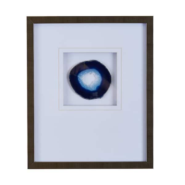 Vsmile 14 in. x 17 in. Blue Agate Stone Wall Art, Gold Framed Glass Matted Wall Decor