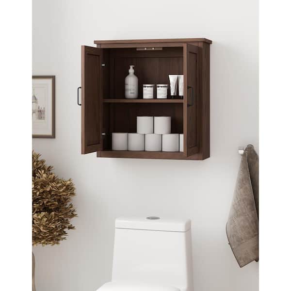 Home Decorators Collection Alster 25 in. W x 26 in. D x 8 in. H Bathroom Storage Wall Cabinet in Brown Oak