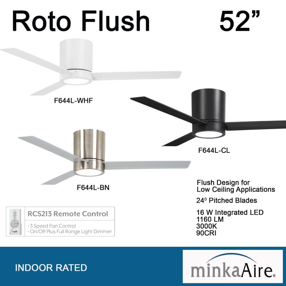 52" Flat White LED Hugger Ceiling Fan with Remote