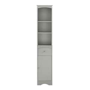 13.4 in. W x 9.1 in. D x 66.9 in. H Gray MDF Freestanding Linen Cabinet with Drawer in Gray