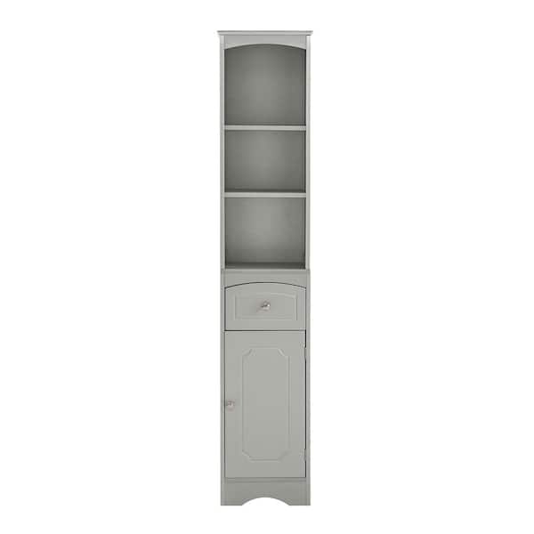 Tahanbath 13.4 in. W x 9.1 in. D x 66.9 in. H Gray MDF Freestanding Linen Cabinet with Drawer in Gray