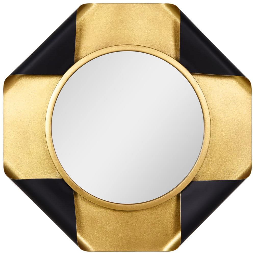 Round Gold Foiled Octagon Vanity Mirror with Curled Metal Frame
