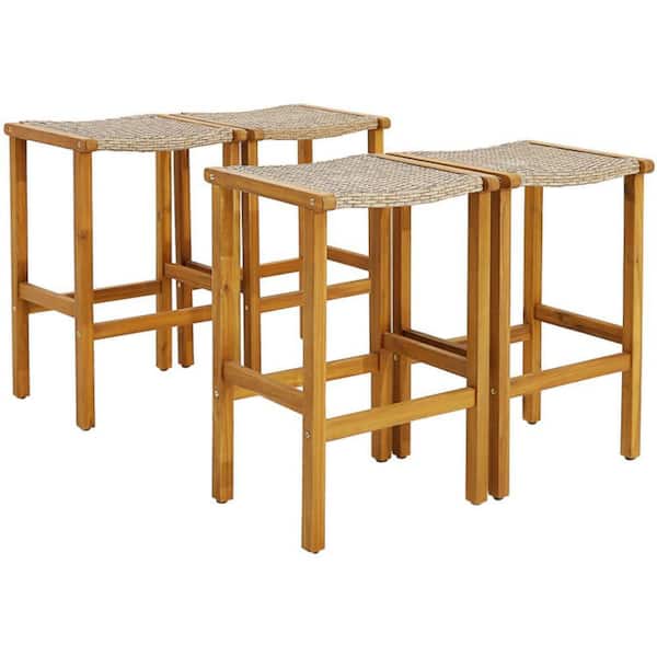 Patio Wood Outdoor Bar Stool (4-Pack) 30 in. Height Backless Bar Chairs