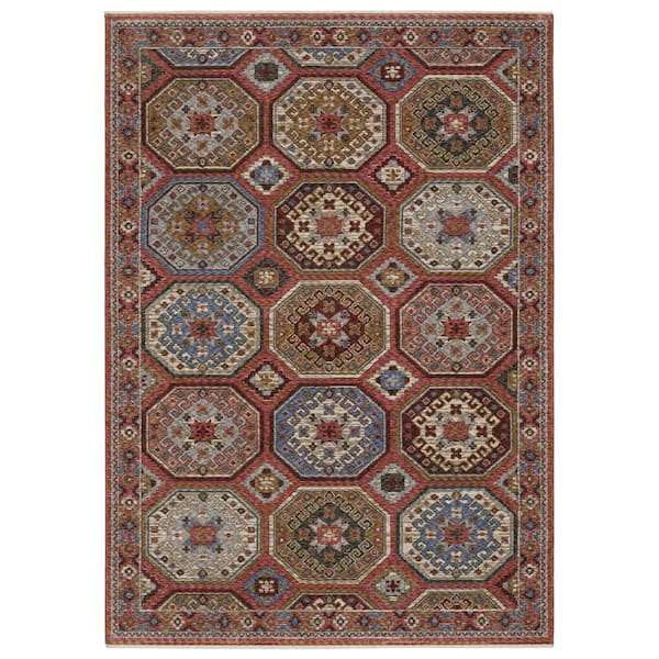 AVERLEY HOME Hunter Pink/Multi-Colored 6 ft. x 9 ft. Persian Geometric Medallion Polyester Fringe-Edge Indoor Area Rug