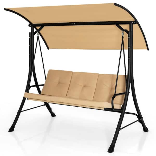 WELLFOR 3-Person Outdoor Patio Swing with Adjustable Canopy and Padded Cushions