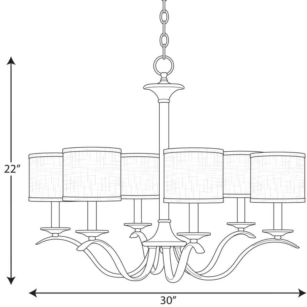 Brushed Nickel 6-Light Chandelier with Off-White Linen Shades