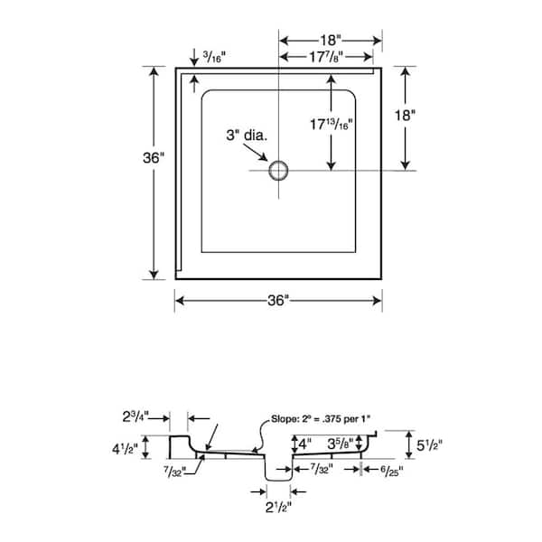 36 in. x 36 in. Solid Surface Double Threshold Shower Pan in Bone