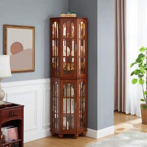 CSC DECOR INC Corner Curio Cabinet Walnut 70 in. H Lighted Glass
